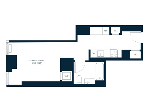 Floor plan for studio, 1 bath, 422 sqft